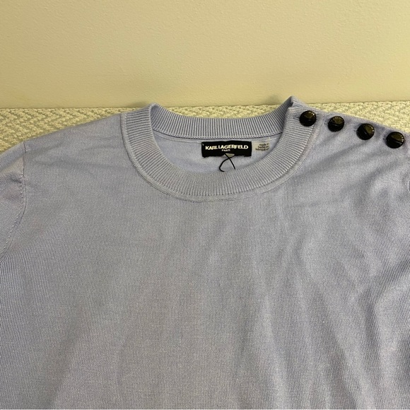 Karl Lagerfeld Periwinkle Ruffle Sleeve Button shoulder Blouse Size Large - Picture 4 of 9